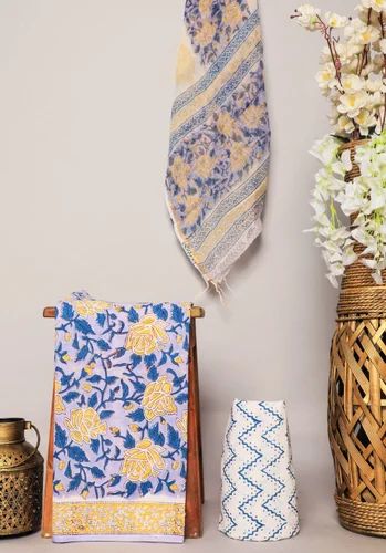 A-line Hand Block Printed Cotton Suit With Kota Doria Dupatta