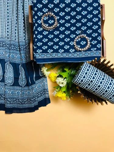 Cotton Sanganeri Hand Block Printed Suits Sets, Unstitched