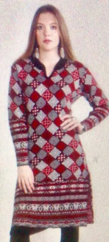 V Neck Knee Long woollen kurti designer