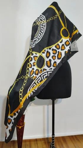 Printed Black Trendy Satin Silk Stole for Ladies and Resellers