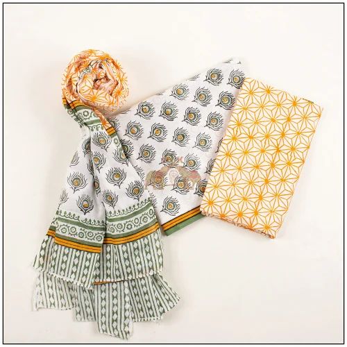 Hand Block Printed Cotton Suits, Straight Suit, Un-stitched