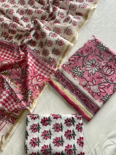 Hand Block Printed Full Chanderi Silk Suit