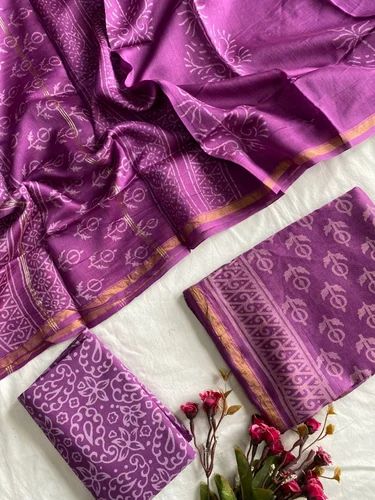 Hand Block Printed Chanderi Silk Suit