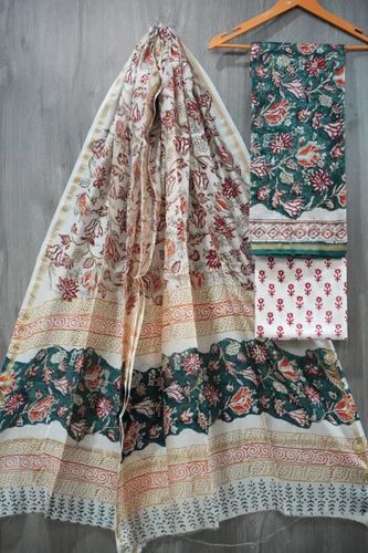 Pure Hand Block Printed Chanderi Silk Suit