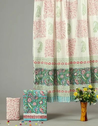 Hand Block Printed Cotton Suit With Mulmul Duppata, Un-stitched
