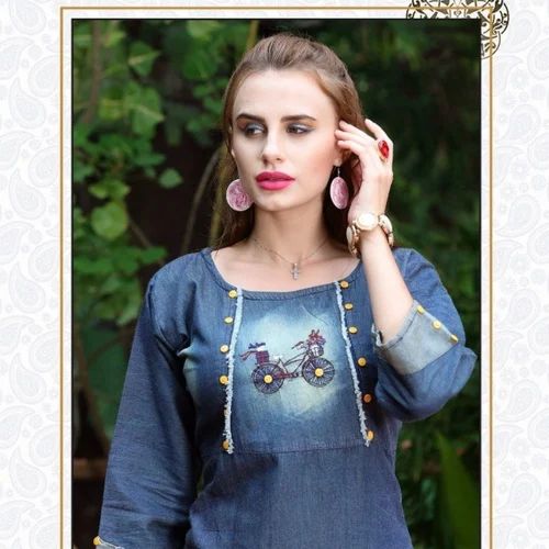 Embroidered Ladies Denim Kurti