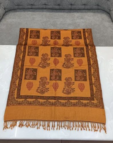 Yellow Woolen Kashmiri Embroidery Stole