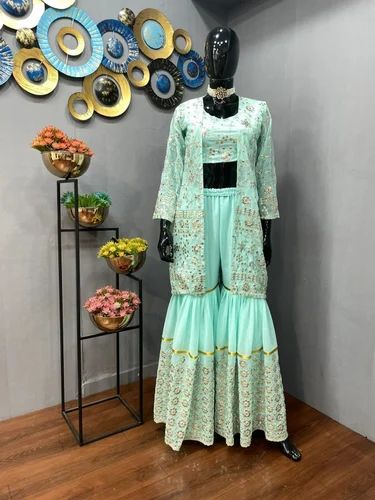 Georgette Printed Designer Plazo Suits, Pakistani
