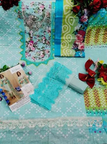 Chanderi Pakistani Lawn Printed Suits, Handwash