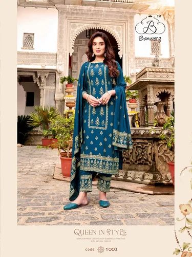 A-line Cotton Designer Printed Salwar Suit, Stitched, mix