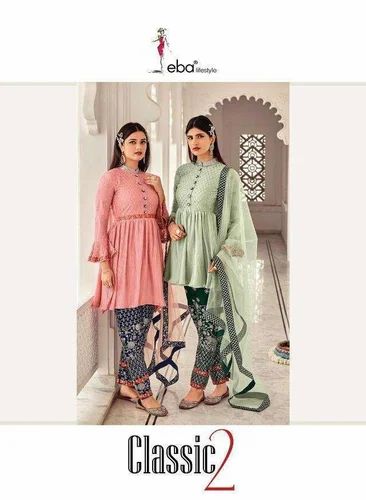 Georgette Embroidered Designer Ladies Punjabi Suit, mix