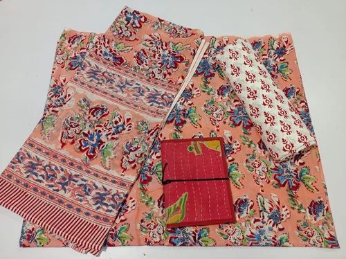 Unstitched Hand Block Printed Cotton Suit set