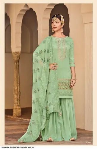 Multicolor Straight Pure Silk Embroiderd Suits
