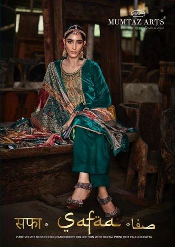 Pakistani Embroidered MUMTAZ ARTS SAFAA VOL 1 VELVET WINTER HEAVY WARM SUITS, Semi Stitched, Black