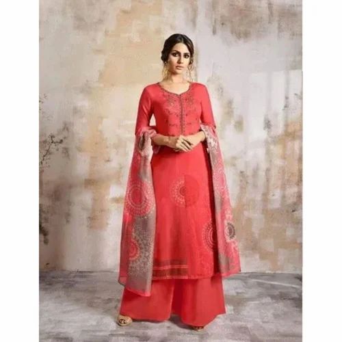 Cotton Partywear Suits, Work: Printed, Semi-Stitched