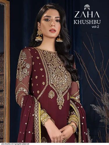 Georgette Embroidered Pakistani Suits, Semi Stitched