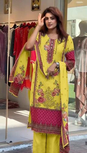Ladies Designer Pakistani Suits (3 Piece Readymade) in Chinon with Embroidery - Casual Wear