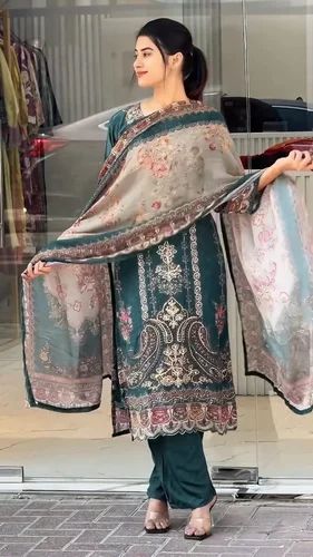 Ladies Designer Pakistani Kurti Pant Suit Collection (Chinon, Embroidery, Readymade, 3 Piece) - Casual Wear