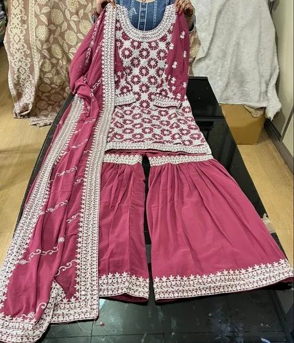 Embroidered Designer Heavy Georgette Sharara Style Suit