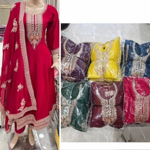 Party Wear Ladies silk suit, Stitched