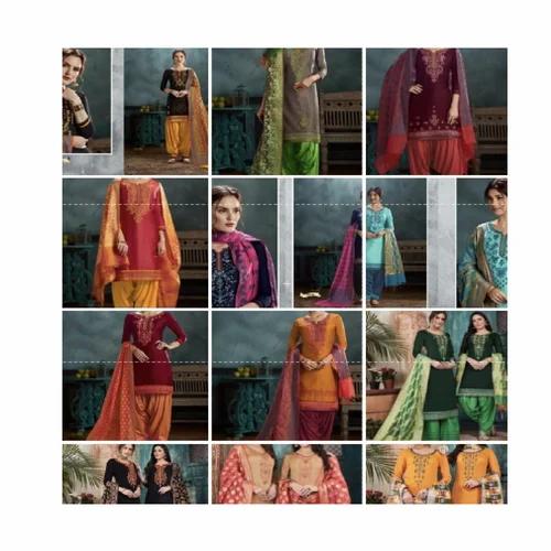 Unstitched Silk Patiala Suits, Handwash