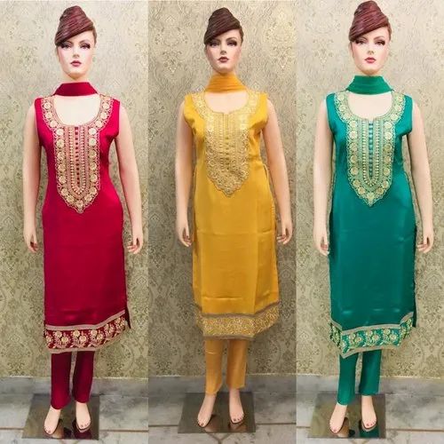 Silk Straight suit Ladies Colorful Suits, Handwash