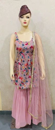 Embroidred net Ladies Sharara Suit, as photo