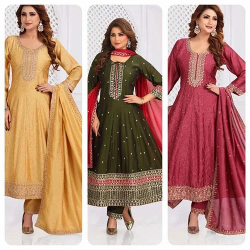 Silk Beautiful Party Wear Anarkali Suit, Work: Embroidery, Readymade