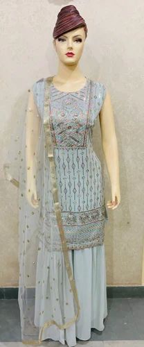 Chanderi Pink Ladies Sharara Set, Anarkali