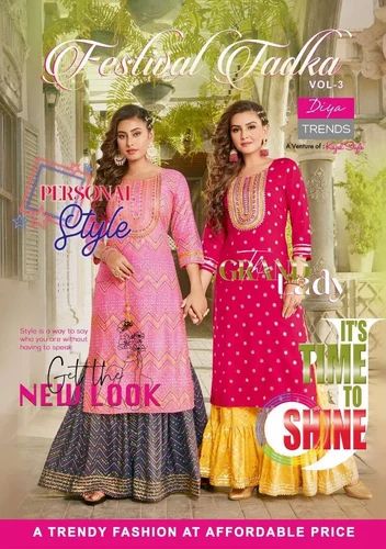 Festival Tadka Vol 3 By Diya Trendz Rayon Kurti With Bottom Catalog Wholesale