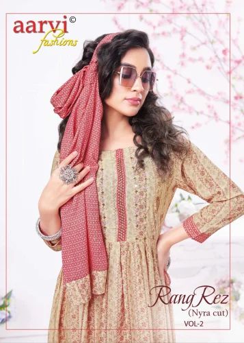RAYON SLUB Aarvi Fashion Rangrez Vol 2 Nyra Cut Hand Work Kurti Pair Catalog