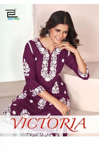 Victoria Chikan Kurti Plazo Straight Rayon Collection Exporter