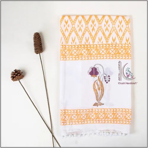 Yellow Ladies Printed Cotton Stole