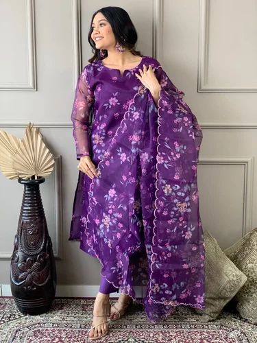 Straight purpal Chanderi Silk Kurti With Duppata