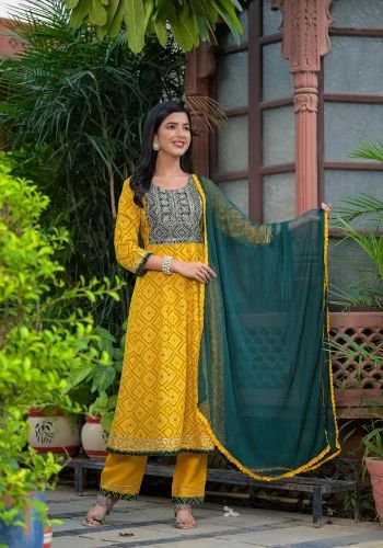 Rayon Embroidered Kurta Sharara Set, Yellow