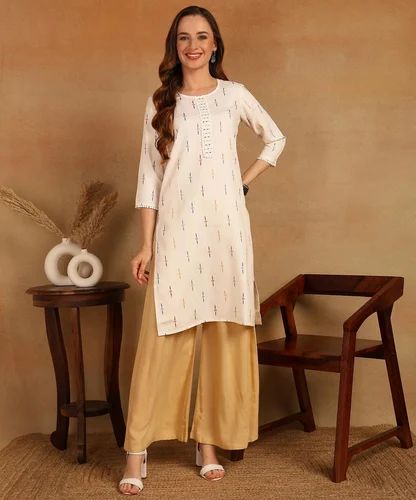 White Cotton Ikat Kurti, Size: Small