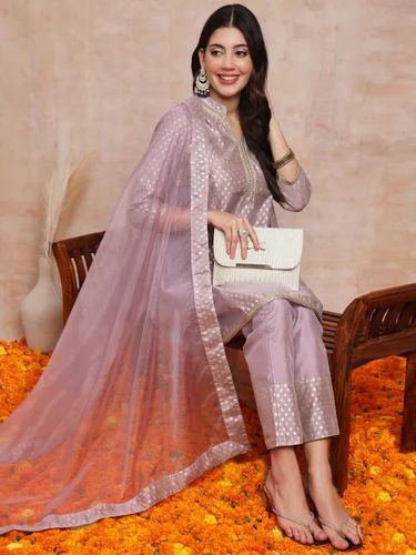 Chanderi 3 pcs kurta pant set