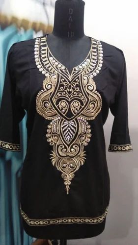 Machine Embroidery Ladies Fancy Embroidered Kurti, Cotton