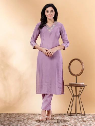 Straight Style Silk Fabric Mauve Color Kurta And Bottom