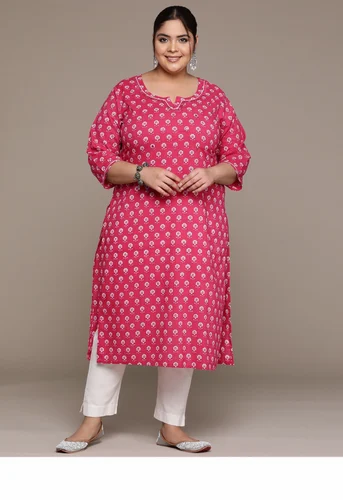 Straight style Cotton Pink color Long kurti
