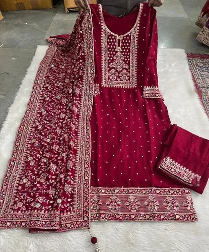 Silk Designer Suits With Heavy Dupatta, Stitched