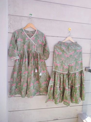 Cotton Self Design Designer Sharara Suit, Green