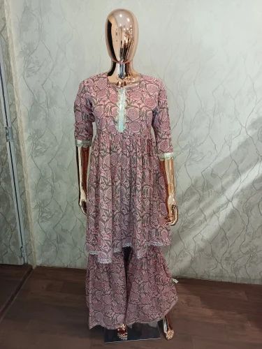 Cotton Solid Women Sharara Suit, Pink