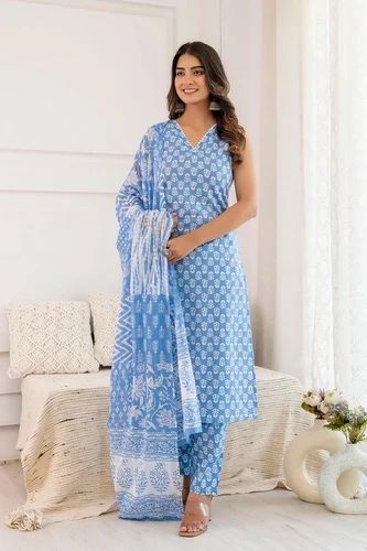 Ladies Straight Printed Cotton Suit