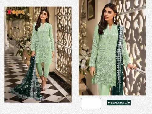 Stitched Pakistani Straight Lawn Suit, Georgette, Work: Heavy Embroidery