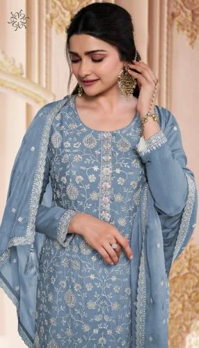 Chinon Silk Vinay Fashion Suit, Straight, Semi Stitched