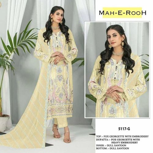Readymade Heavy Faux Georgette With Heavy Embroidery Sequence Thread Work, 3 Piece