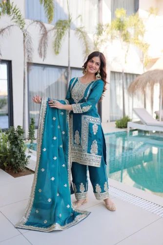 Silk with Coding Sequins Embroidered work punjabi suit, Readymade