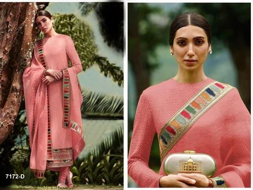 Georgette Embroidered Pakistani Straight Suit, Pink