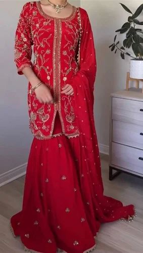 Embroidered Georgette With Embroidery Sequence Work With Full Sleeve Shrara Set